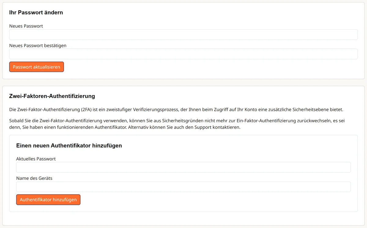 Cpanel: Details zur Sicherheit mit Passwort und Zwei-Faktor-Authentifizierung