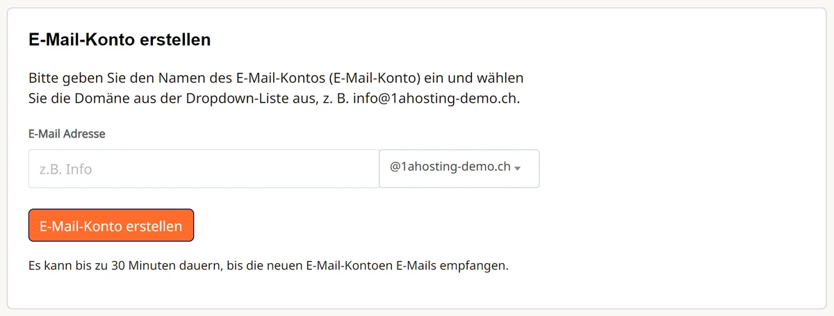 Cpanel: E-Mail-Konten mit dem Formular «E-Mail-Konto erstellen»