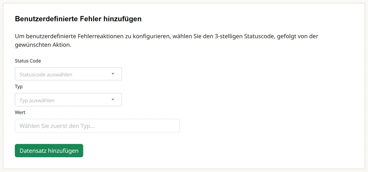 Cpanel: Benutzerdefinierte Fehler hinzufügen