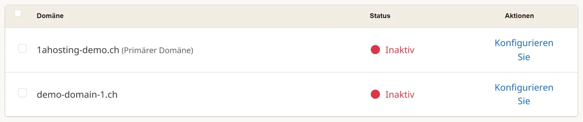 Cpanel: Wartungsmodus mit Liste der Domains