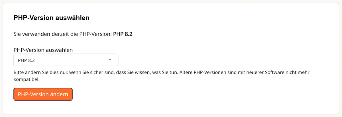 Cpanel: PHP-Version ändern mit der Auswahl der Version