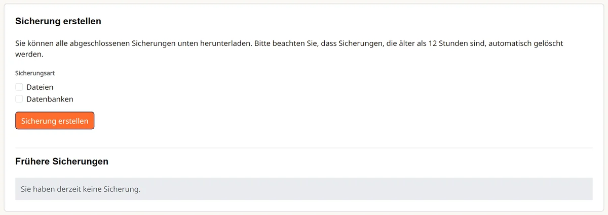 Cpanel: Backup / Restore mit «Sicherung erstellen» und «Wiederherstellen»