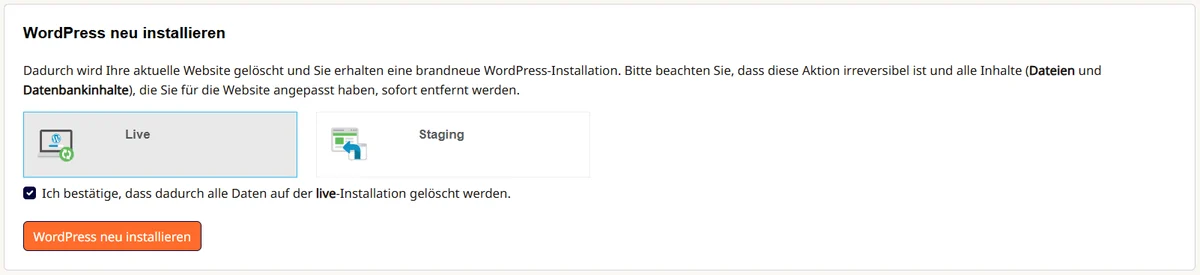 Cpanel: WordPress neu installieren