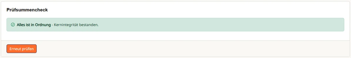 Cpanel: WordPress-Prüfsummencheck mit Ergebnis