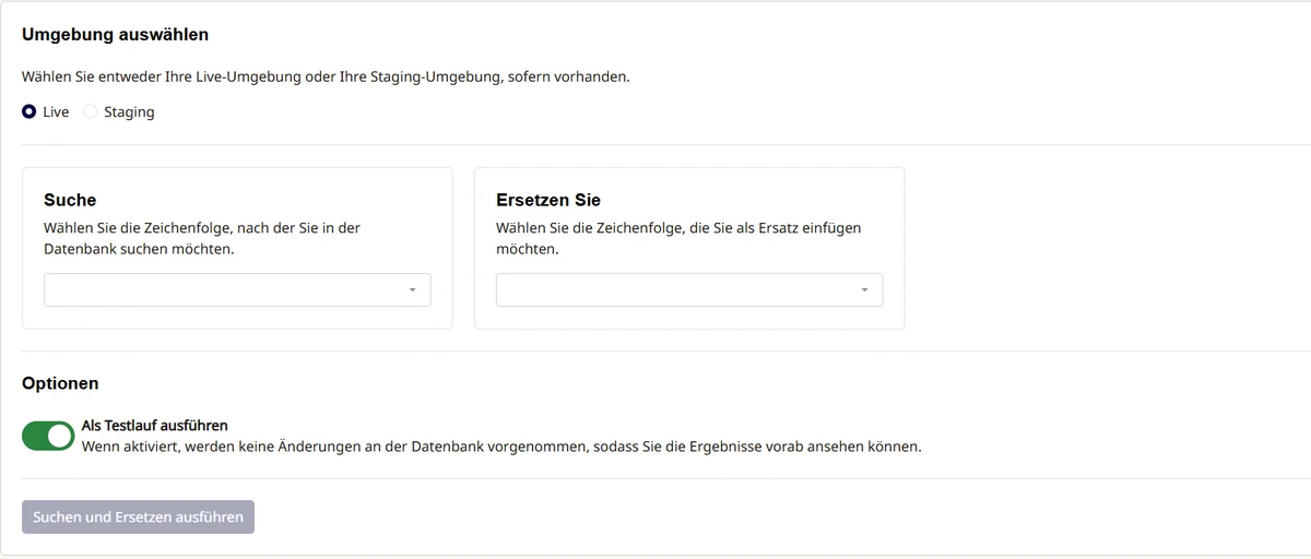 Cpanel: WordPress Suchen und Ersetzen mit Testlauf