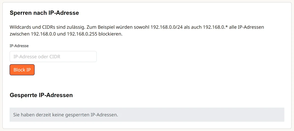 Cpanel: Sperren nach IP-Adresse